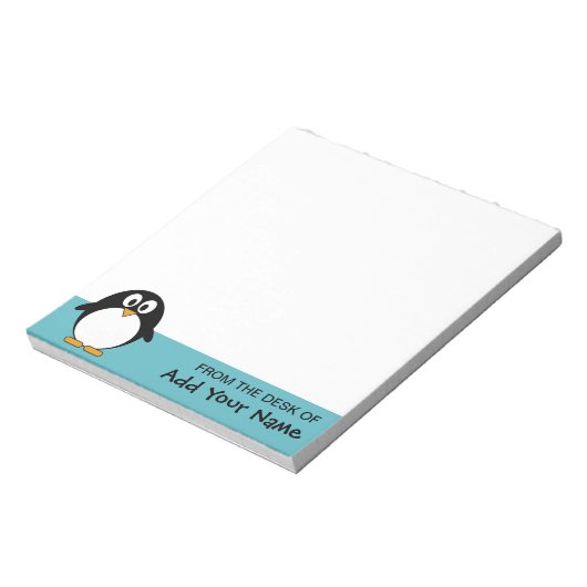 Bloc-note Caricature en pingouin mignon avec zone de nom (Tourné)