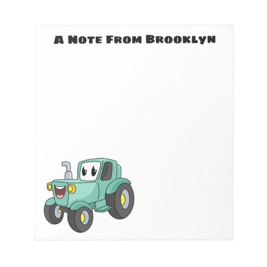 Bloc-note Caricature joli tracteur vert joyeux (Devant)