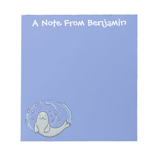 Bloc-note Caricature joyeux de phoque et de poisson bleu (Devant)
