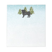 Bloc-note Carlin noir mignon caricature Chien Snowy Winter F (Devant)