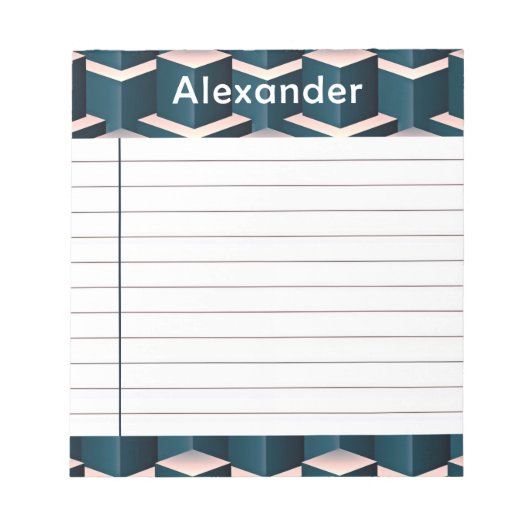 Bloc-note Carré bleu moderne Motif géométrique Personnaliser (Devant)