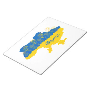 Bloc-note Carte de l'Ukraine avec tournesol et drapeau ukrai