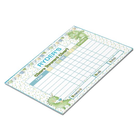 Bloc-note Carte de récompense Cute Dinosaur Chore Nom person (Incliné)