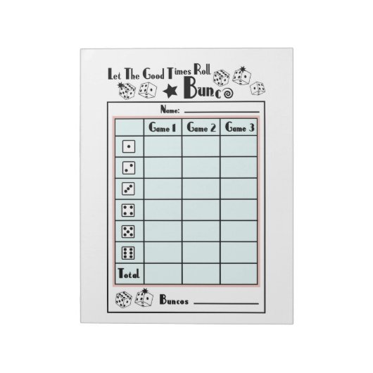 Bloc-note Carte de score Bunco (Tourné)