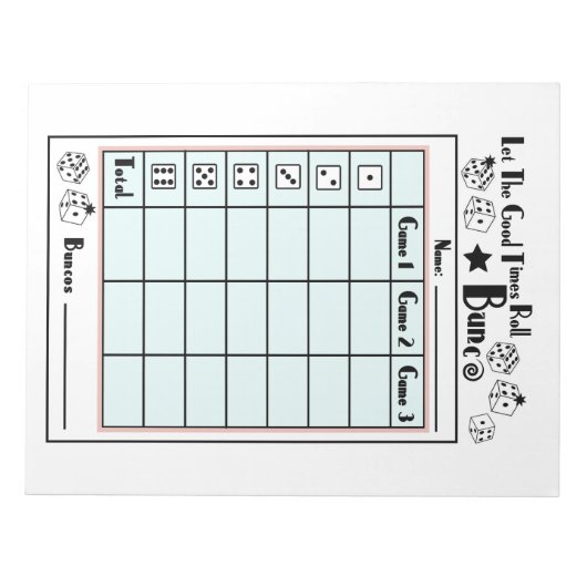 Bloc-note Carte de score Bunco (Devant)