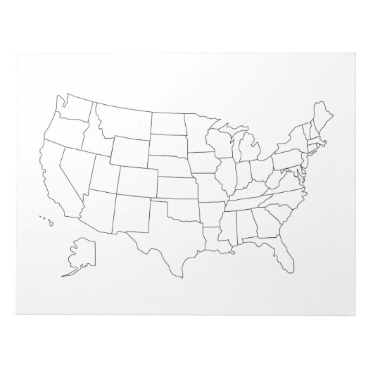 Bloc-note Carte des États-Unis vierge avec contours des État (Devant)
