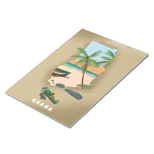 Bloc-note Carte du Ghana illustrée affiche de voyage.