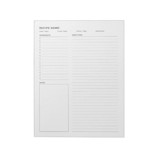 Bloc-note Carte Planner Simple Minimal Recette (Tourné)