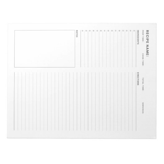 Bloc-note Carte Planner Simple Minimal Recette (Devant)