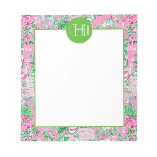 Bloc-note Carte Texas Pink & Green Preppy Motif Monogramme (Devant)