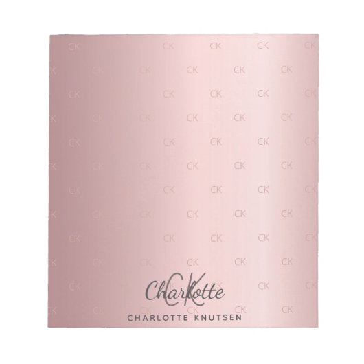Bloc-note Cartes initiales en monogramme rose pâle nom éléga (Devant)
