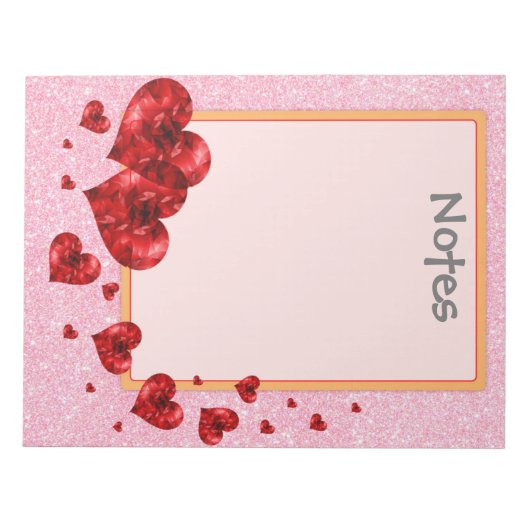 Bloc-note Cartes rouges et Parties scintillant Rose Grand Bl (Devant)