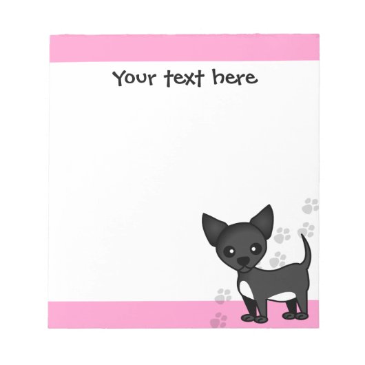 Bloc-note Cartoon noir Chihuahua Empreinte de patte rose (Devant)