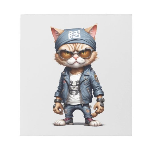Bloc-note Cat Biker Rebel en cuir Jacket Cool Style urbain (Devant)