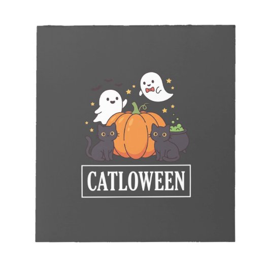 Bloc-note Catloween Drôle Chat Halloween Fantôme Citrouille (Devant)