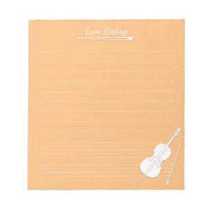 Bloc-note Cello blanc leçon de musique personnalisée Orange