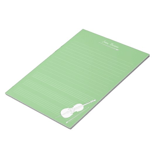 Bloc-note Cello & Bow blanc Classe de musique personnalisée  (Incliné)