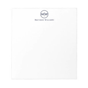 Bloc-note Cercle bleu de la marine moderne Deux monogrammes