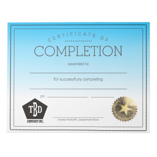 Bloc-note Certificat d'achèvement des indemnités de rempliss (Devant)