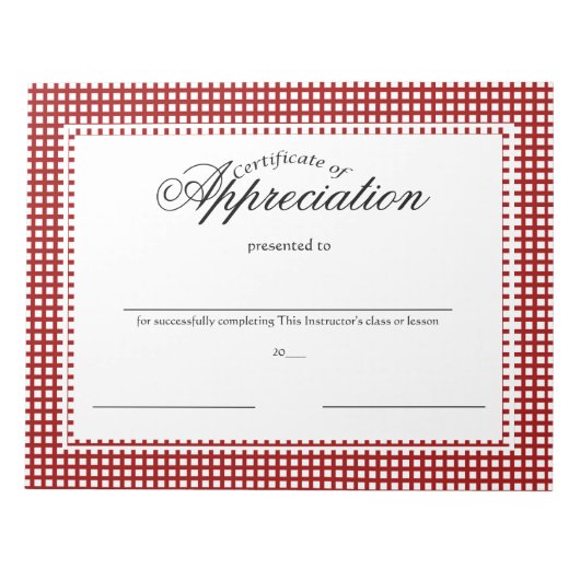 Bloc-note Certificats d'appréciation (Devant)