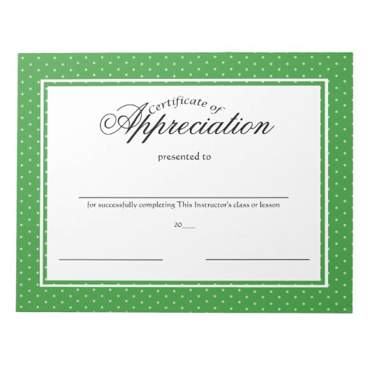 Bloc-note Certificats d'appréciation (Devant)