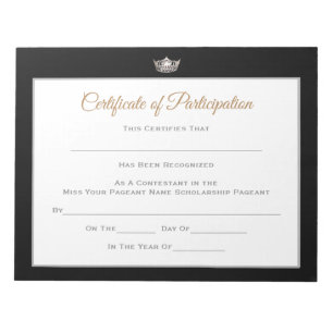 Bloc-note Certificats de concours de style Miss America - pa