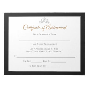Bloc-note Certificats de concours de style Miss America-Réus