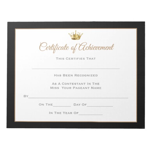 Bloc-note Certificats de concours de style Miss America-Réus (Devant)