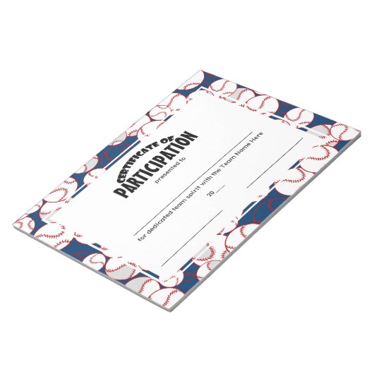 Bloc-note Certificats de participation au baseball (Incliné)
