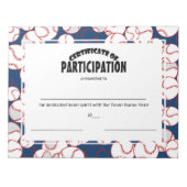 Bloc-note Certificats de participation au baseball (Devant)
