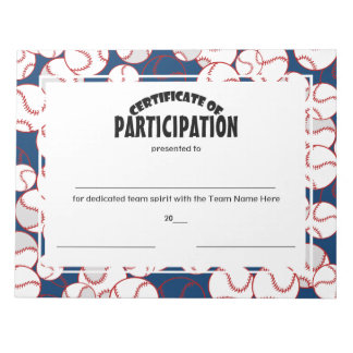 Bloc-note Certificats de participation au baseball