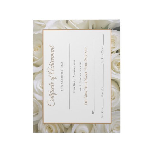 Bloc-note Certificats-Roses de concours de style Miss Americ (Tourné)