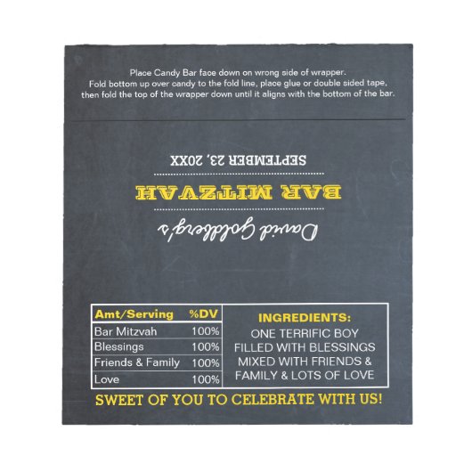 Bloc-note Chalkboard Gold Bar Mitzvah Candy Wrappers (Devant)