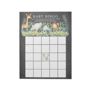 Bloc-note Chalkboard Jungle Animaux Baby shower Bingo Jeu