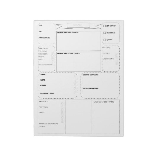 Bloc-note Character Sheet Notepad (Tourné)