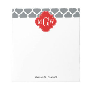 Bloc-note Charbon, Blanc Marocain #5 Rouge 3 Initial Monogra