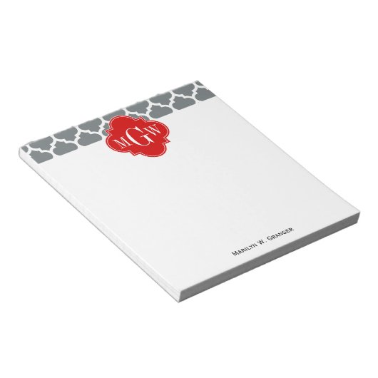 Bloc-note Charcoal, White Moroccan #5 Red 3 Initial Monogram (Incliné)