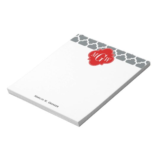 Bloc-note Charcoal, White Moroccan #5 Red 3 Initial Monogram (Tourné)