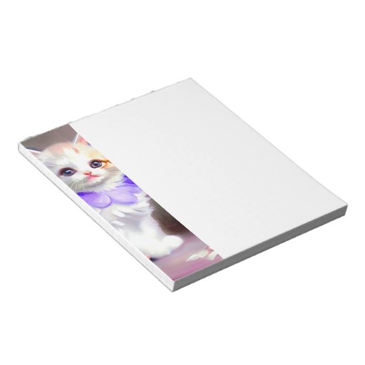 Bloc-note Chat blanc avec collier de fleurs violettes (Incliné)