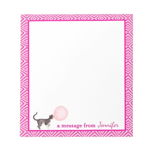 Bloc-note Chat Bubblegum rose avec message de bordure géomét (Devant)