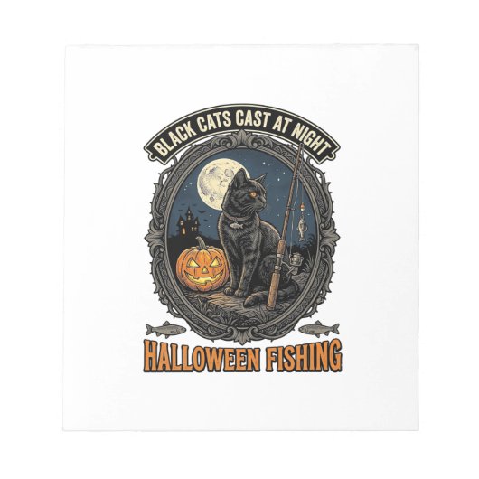 Bloc-note Chat de pêche Halloween Design de citrouille vinta (Devant)