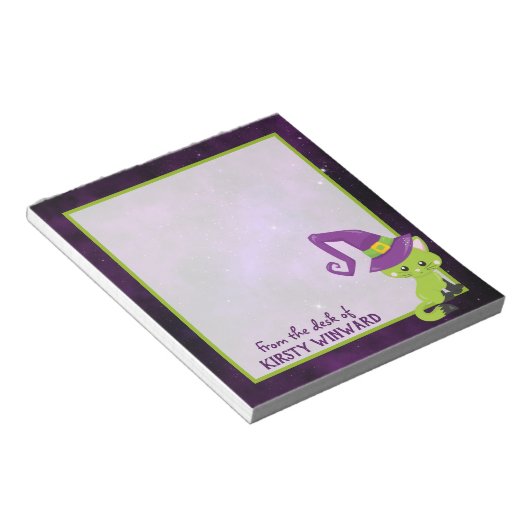 Bloc-note Chat d'Halloween violet vert mignon (Incliné)