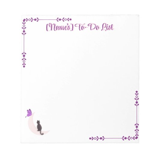Bloc-note Chat Mignon Kawaii sur la Lune avec Papillon Perso (Devant)