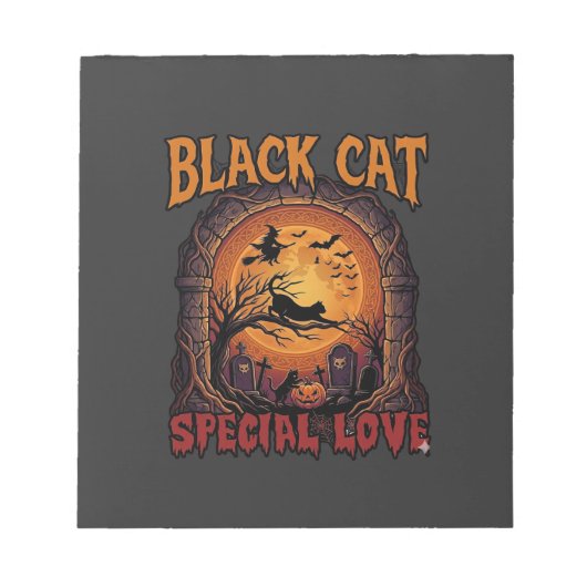 Bloc-note Chat Noir Amour Spécial Halloween Lune Sorcière Ci (Devant)