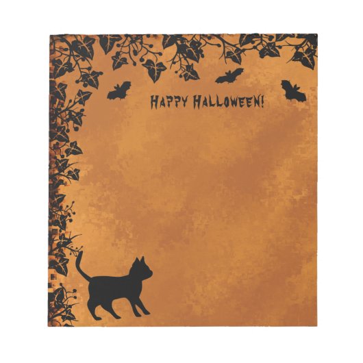 Bloc-note Chat noir avec chauve-souris, Happy Halloween (Devant)