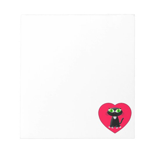 Bloc-note Chat noir dans le coeur rouge personnalisé (Devant)