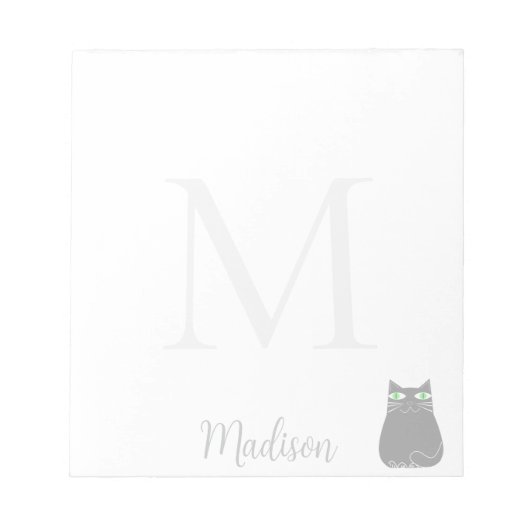 Bloc-note Chat noir mignon initiale de nom personnalisé  (Devant)