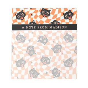 Bloc-note Chat noir rétro Motif chèque orange