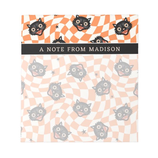 Bloc-note Chat noir rétro Motif chèque orange (Devant)