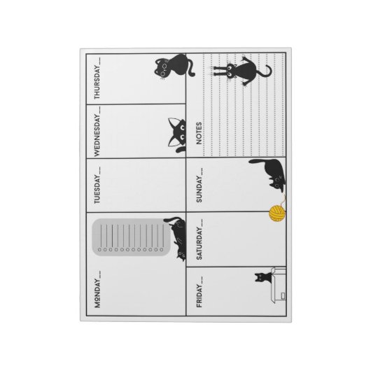 Bloc-note Chat noir sot A4 pavé hebdomadaire (Tourné)